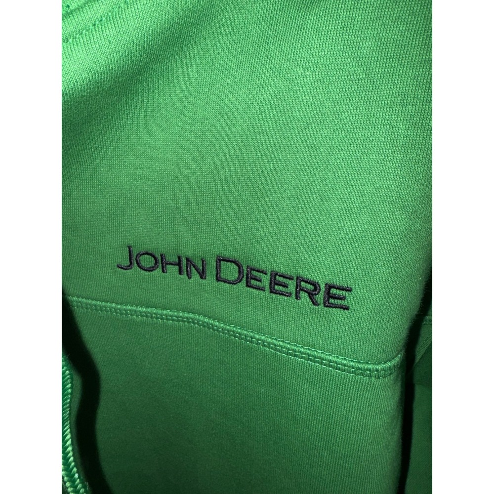 John Deere Mens XXL Green Quarter Zip Hoodie Fleece Pullover Sweatshirt - Picture 3 of 9